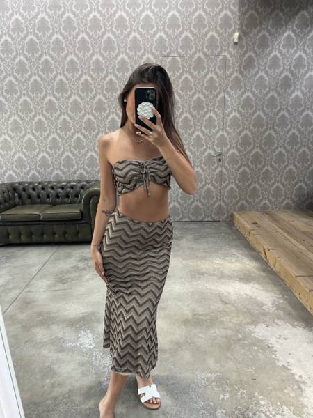 Chevron Crop Top & Maxi Skirt Set - Black