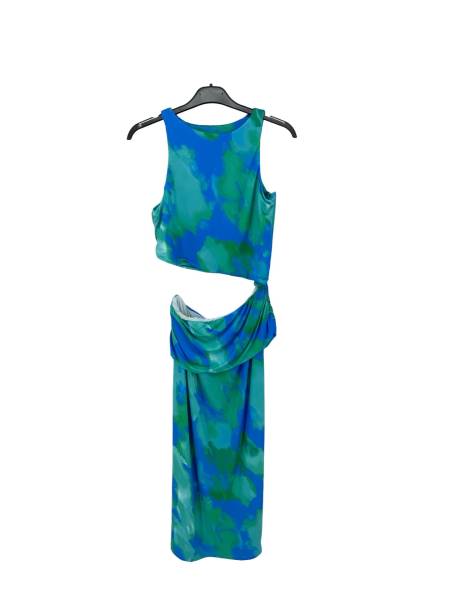 Printed Cut Out Midi Dress - Royal Blue