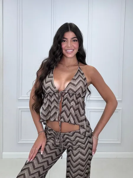 Chevron Halter Top - Black