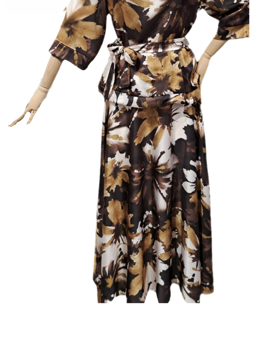 Printed Satin Skirt - Brown