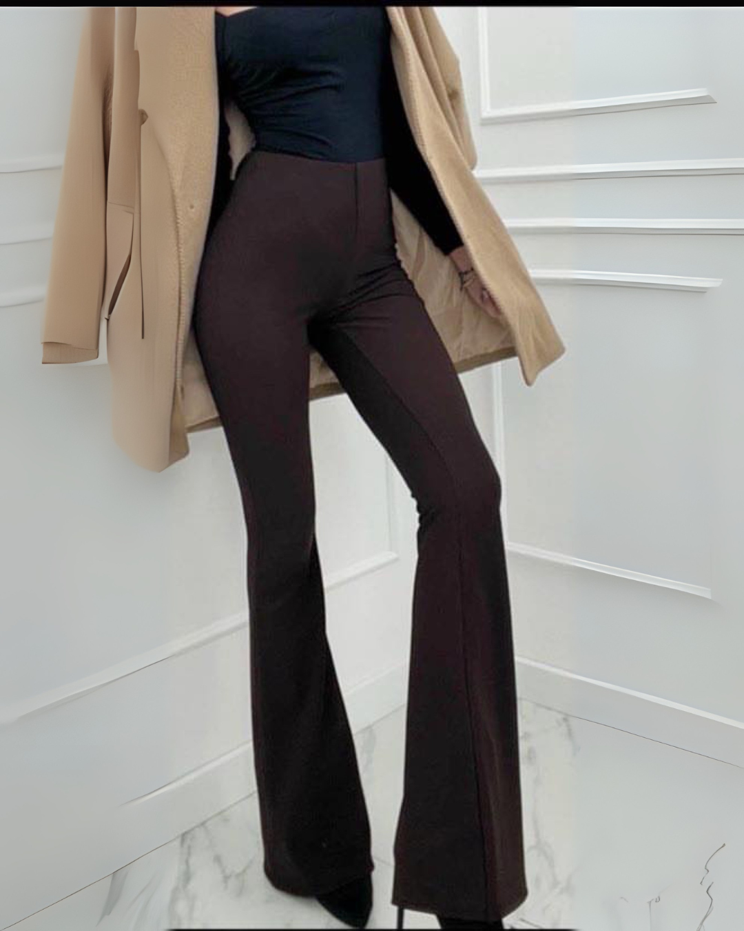 High-Waist Flared Pants - Brown