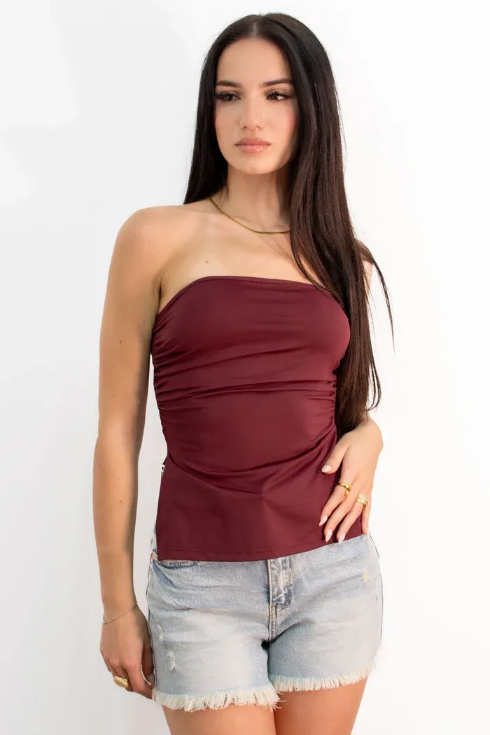 Strapless Ruched Top - Bordeaux
