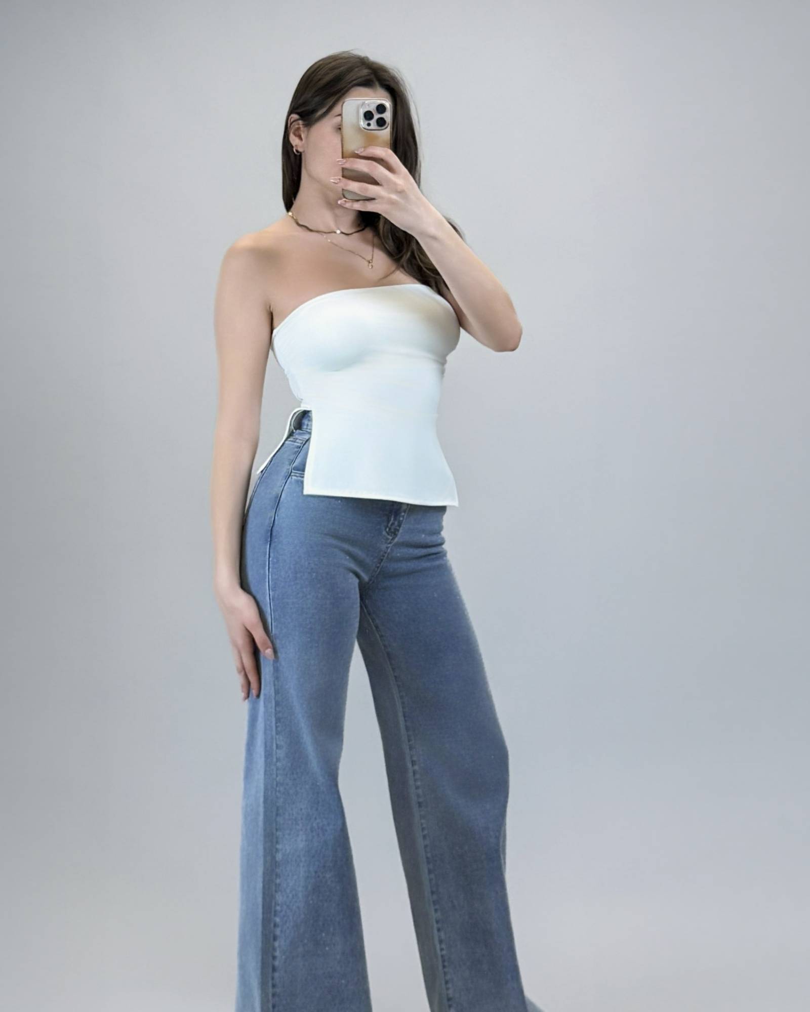 Strapless Ruched Top - White