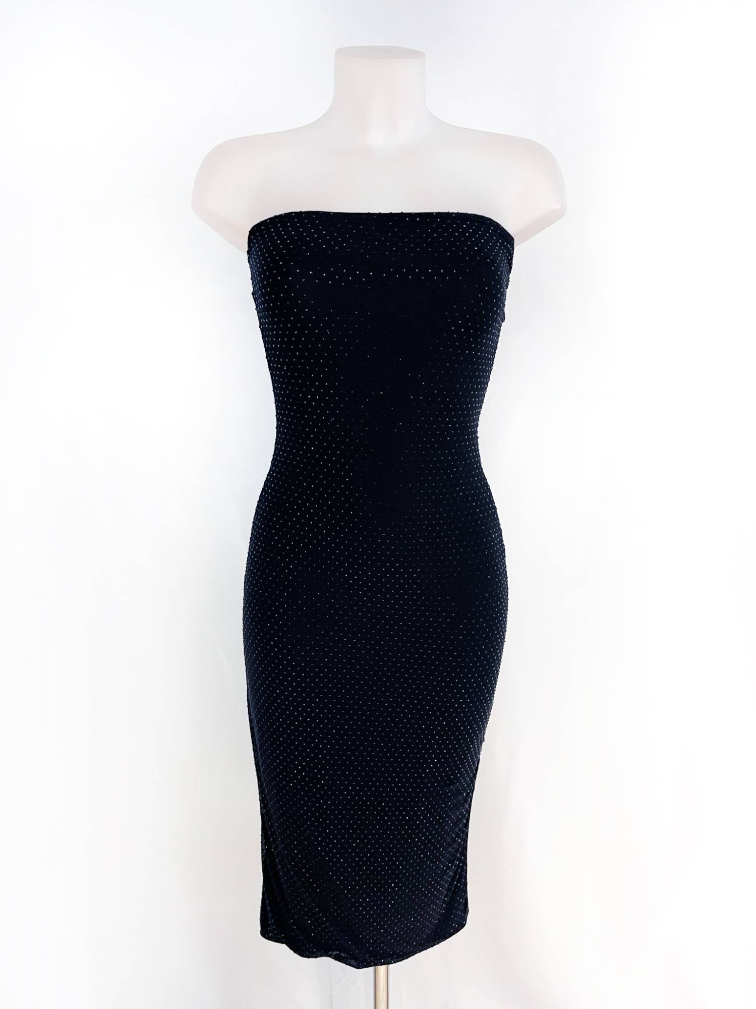Rhinestone Detail Tube Midi Dress - Black