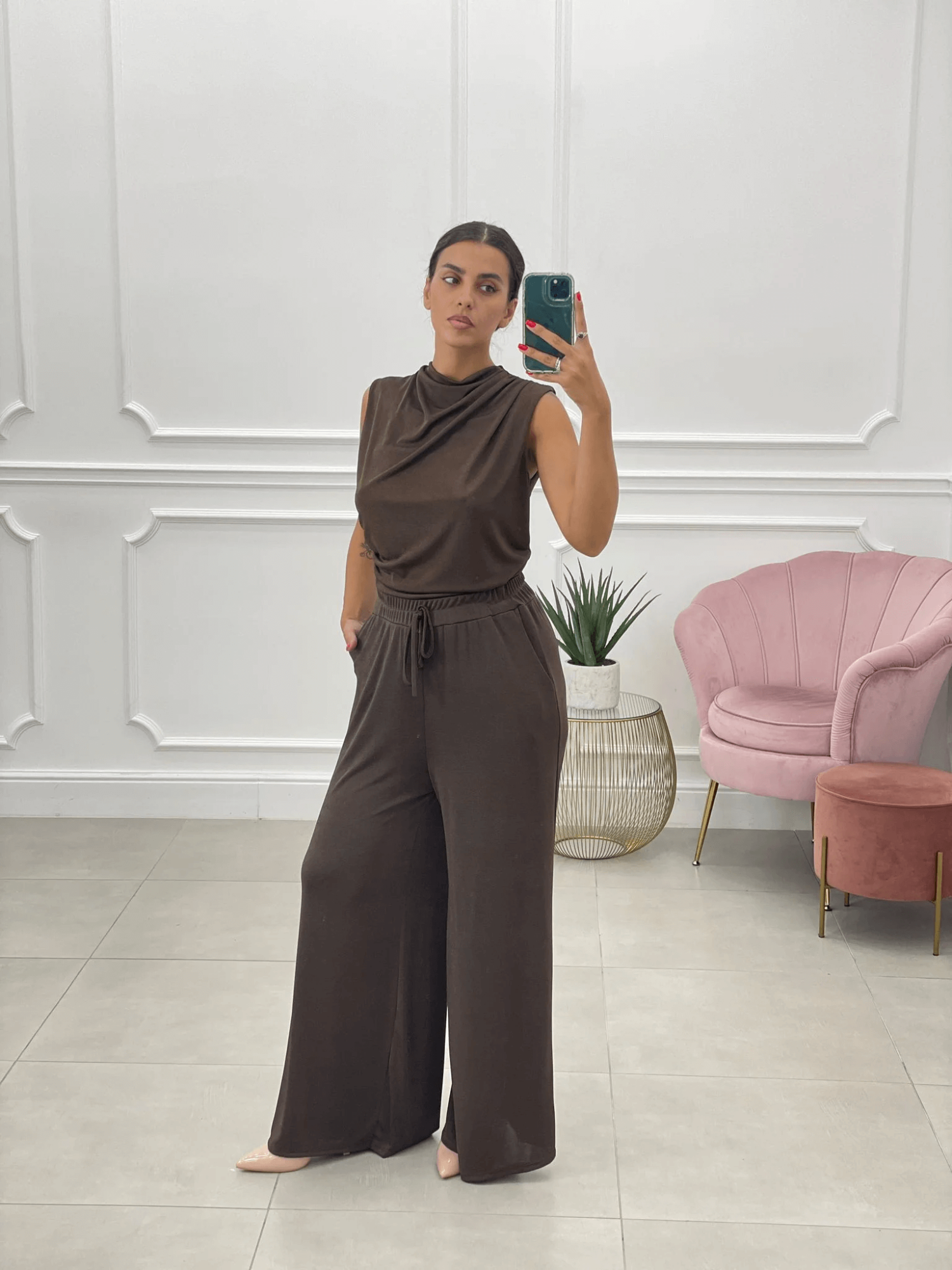 Stretch Fluid Pants - Brown