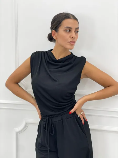 Shoulder Padded Top - Black