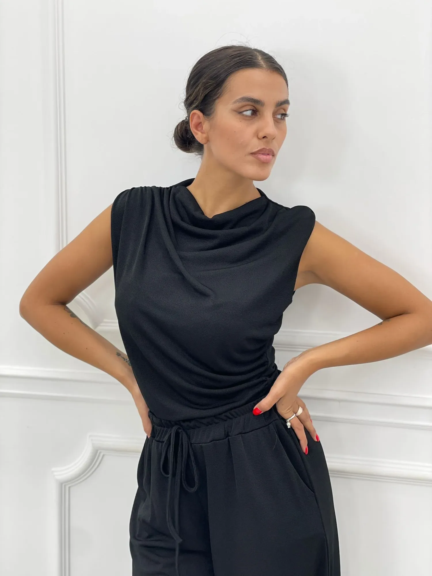 Shoulder Padded Top - Black