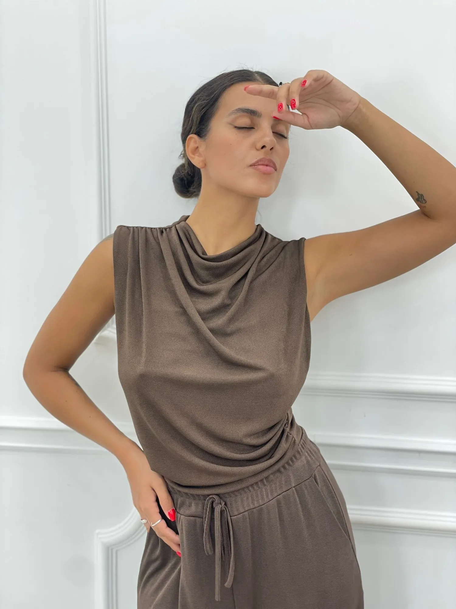 Shoulder Padded Top - Brown