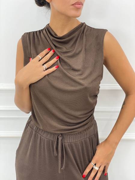 Shoulder Padded Top - Brown