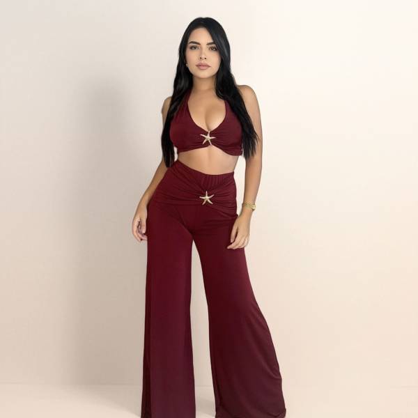 Two-Piece Star-Embellished Outfit - Bordeaux