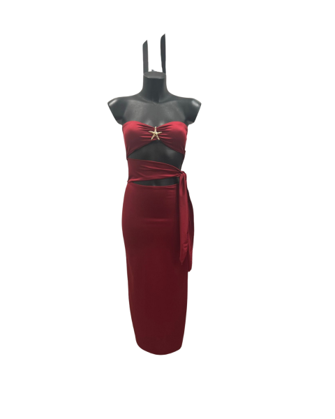 Cut-Out Midi Dress with Gold Star Accent - Bordeaux