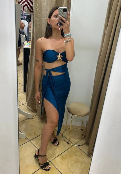 Cut-Out Midi Dress with Gold Star Accent - Petrol