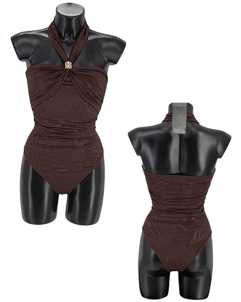 Patterned Halter Neck Bodysuit - Brown