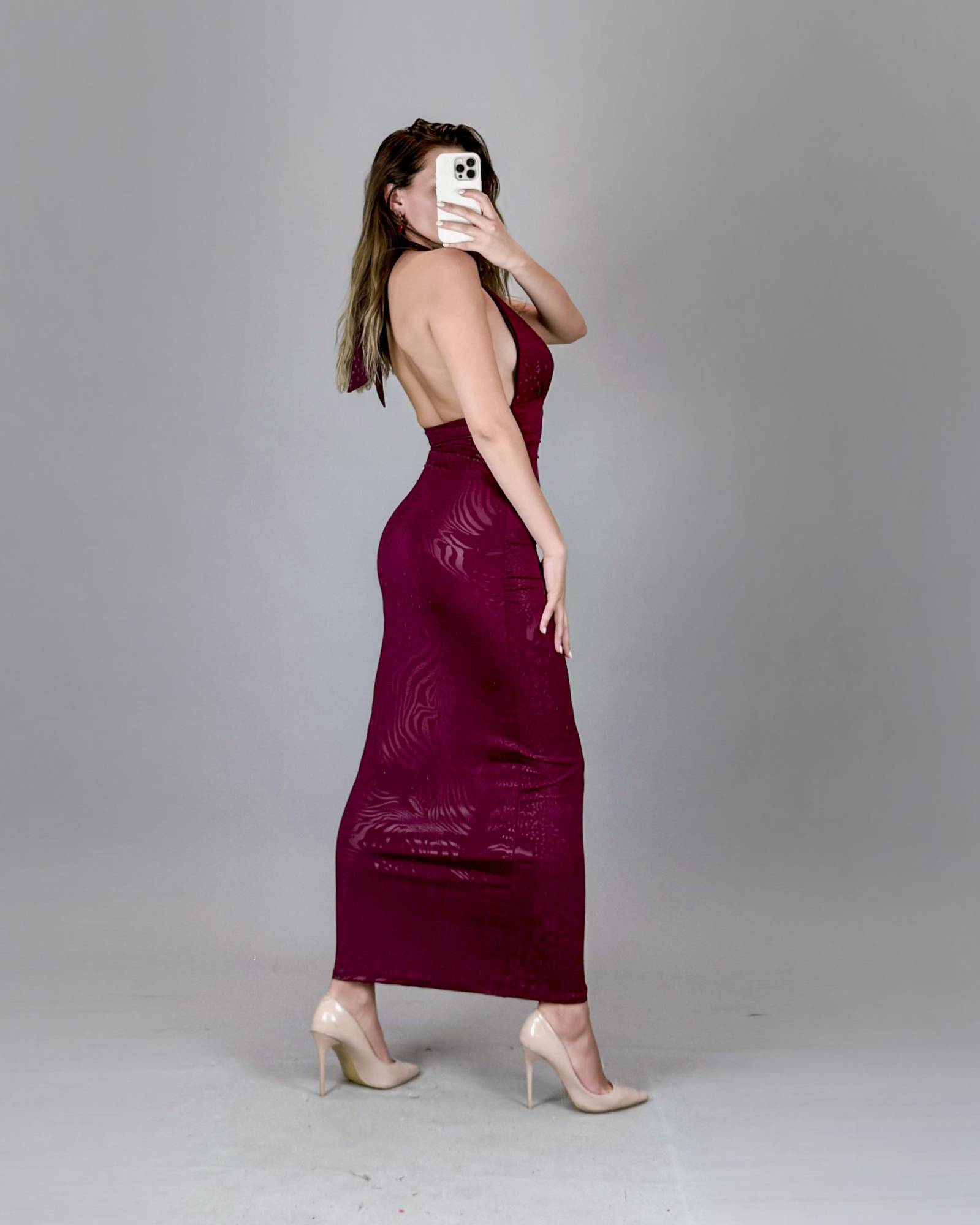 Patterned Halter Maxi Dress - Melanza