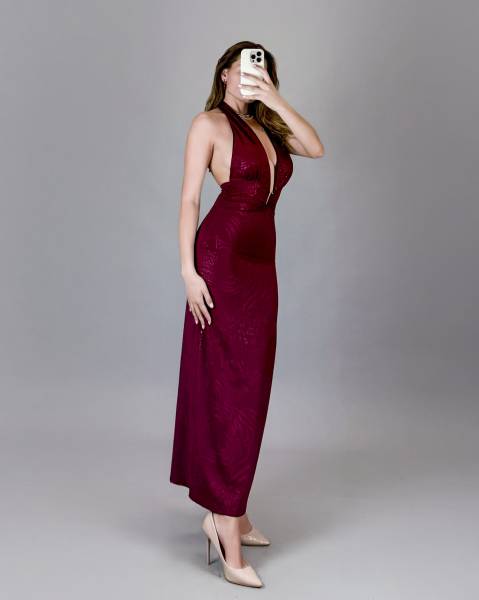 Patterned Halter Maxi Dress - Melanza