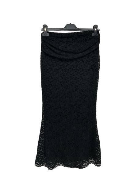 Lace Maxi Skirt with Ruched Waist - Black