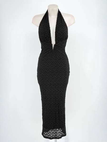 Halter Lace Maxi Dress - Black