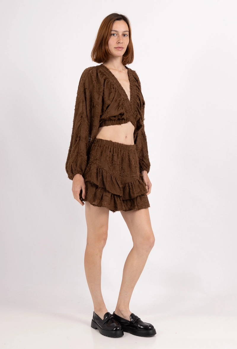 Bohemian Frayed Crop Blouse - Brown