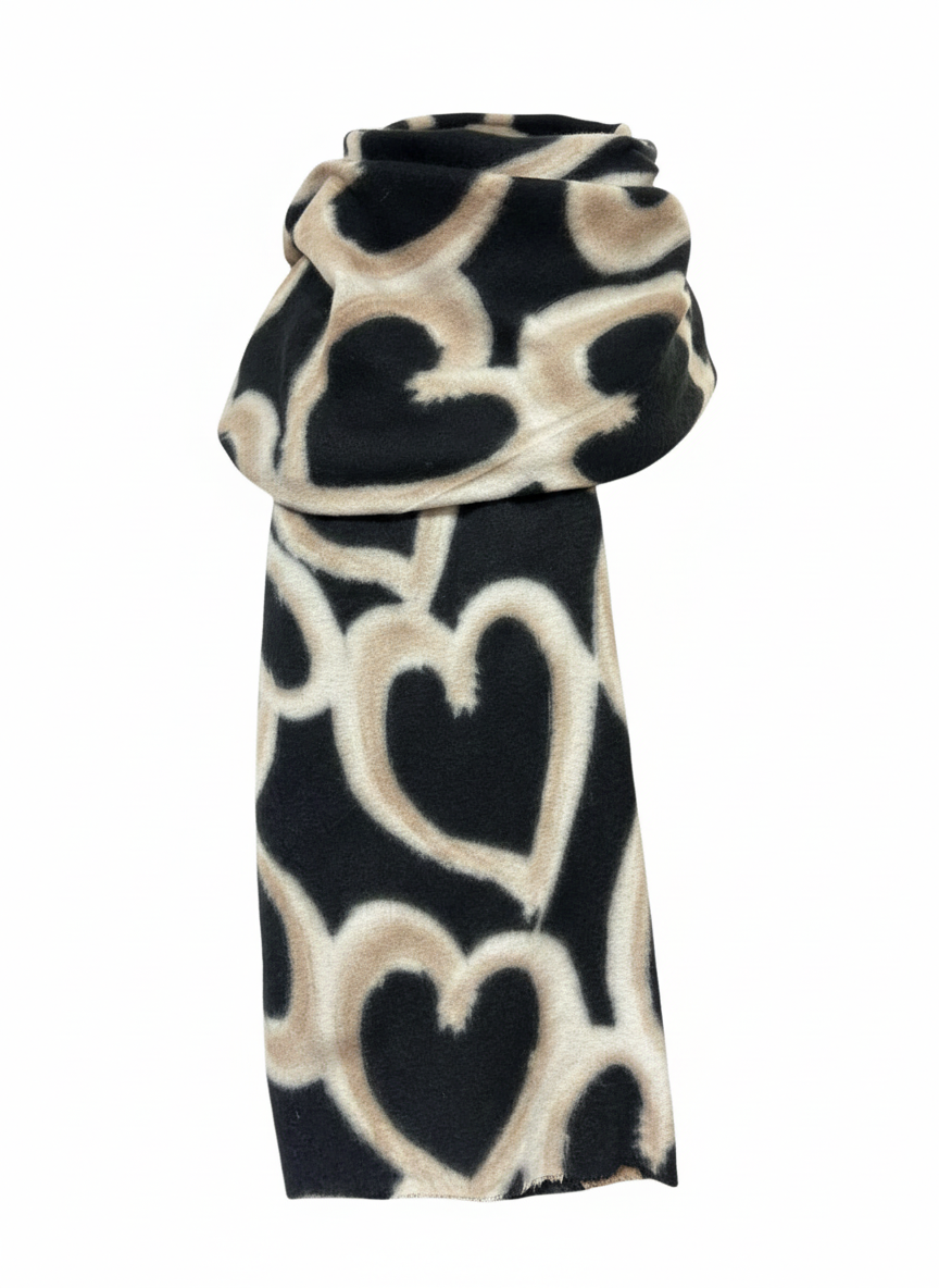 Heart Print Scarf - Black