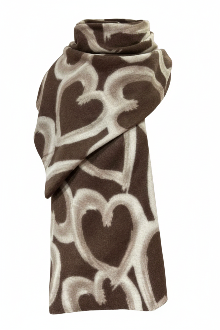Heart Print Scarf - Brown
