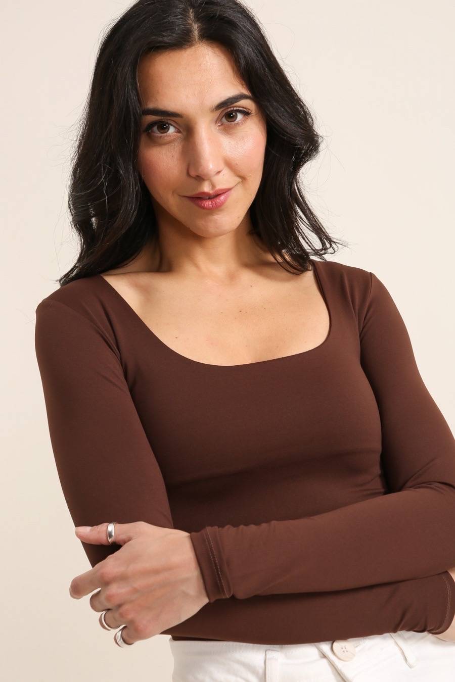Square Neck Top - Brown